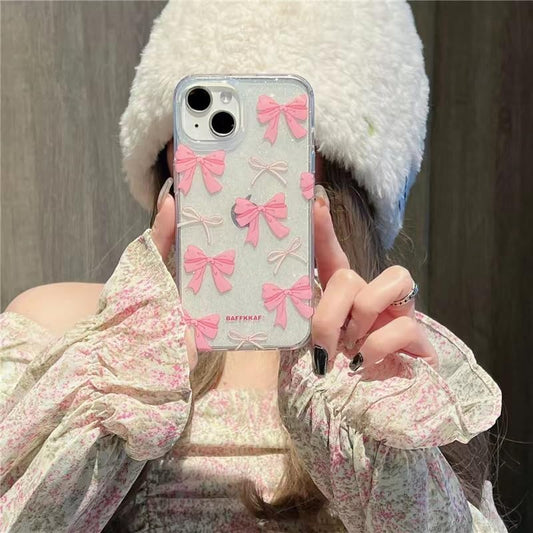 Aesthetic Bling Cute Pink Ribbon Bow Phone