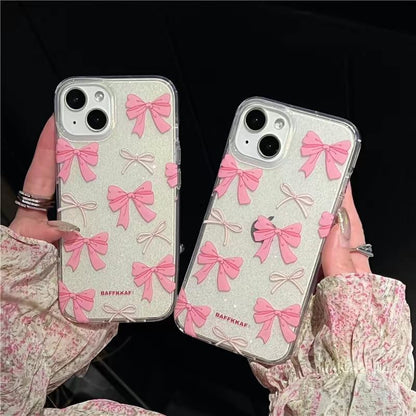 Aesthetic Bling Cute Pink Ribbon Bow Phone